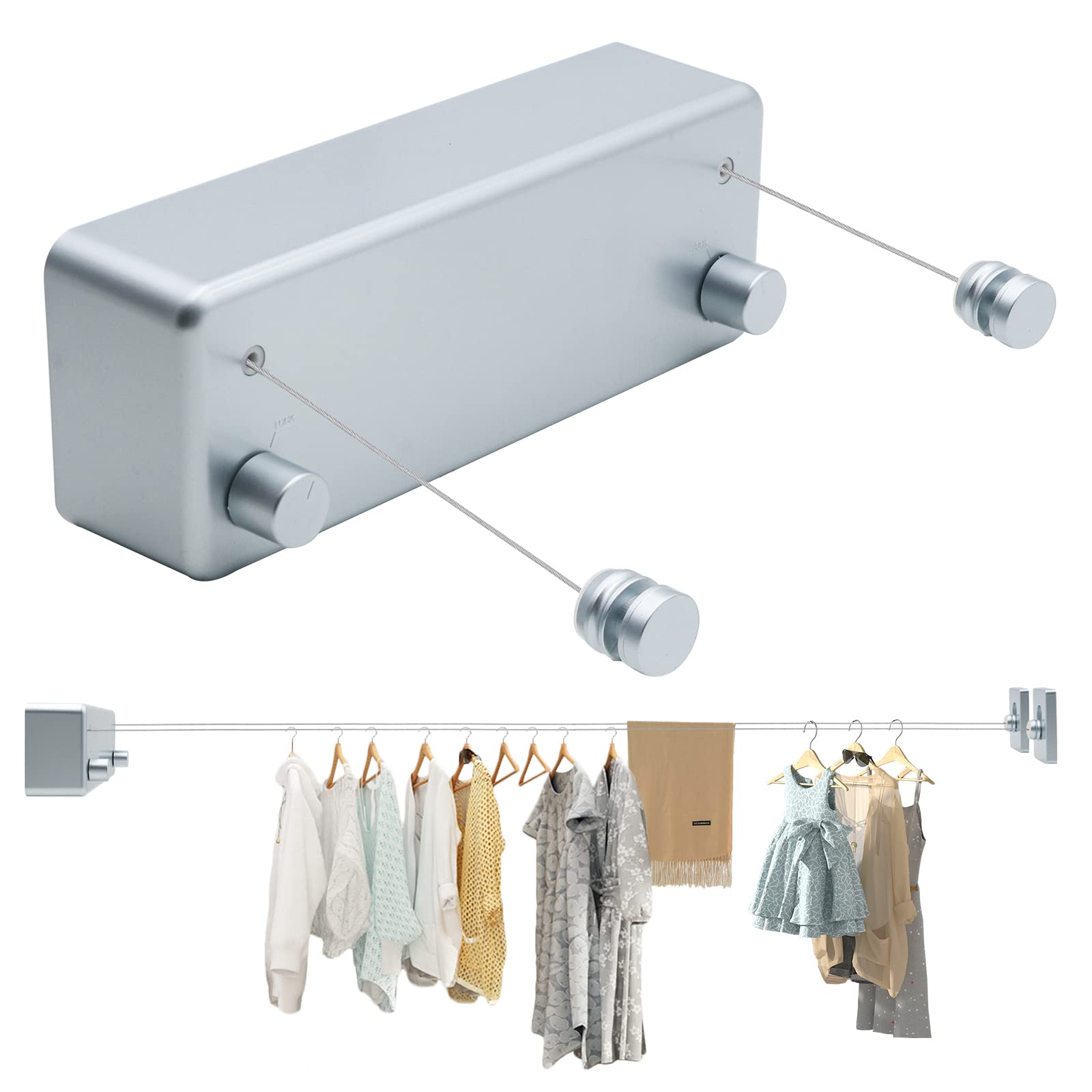 MUALROUS Double Rope Retractable Clothesline Extendible Washing Line Adjustable Waterproof Laundry Line Wall Mounted Clothes Line for Indoor Use up to 4.2 m Long Washing Line