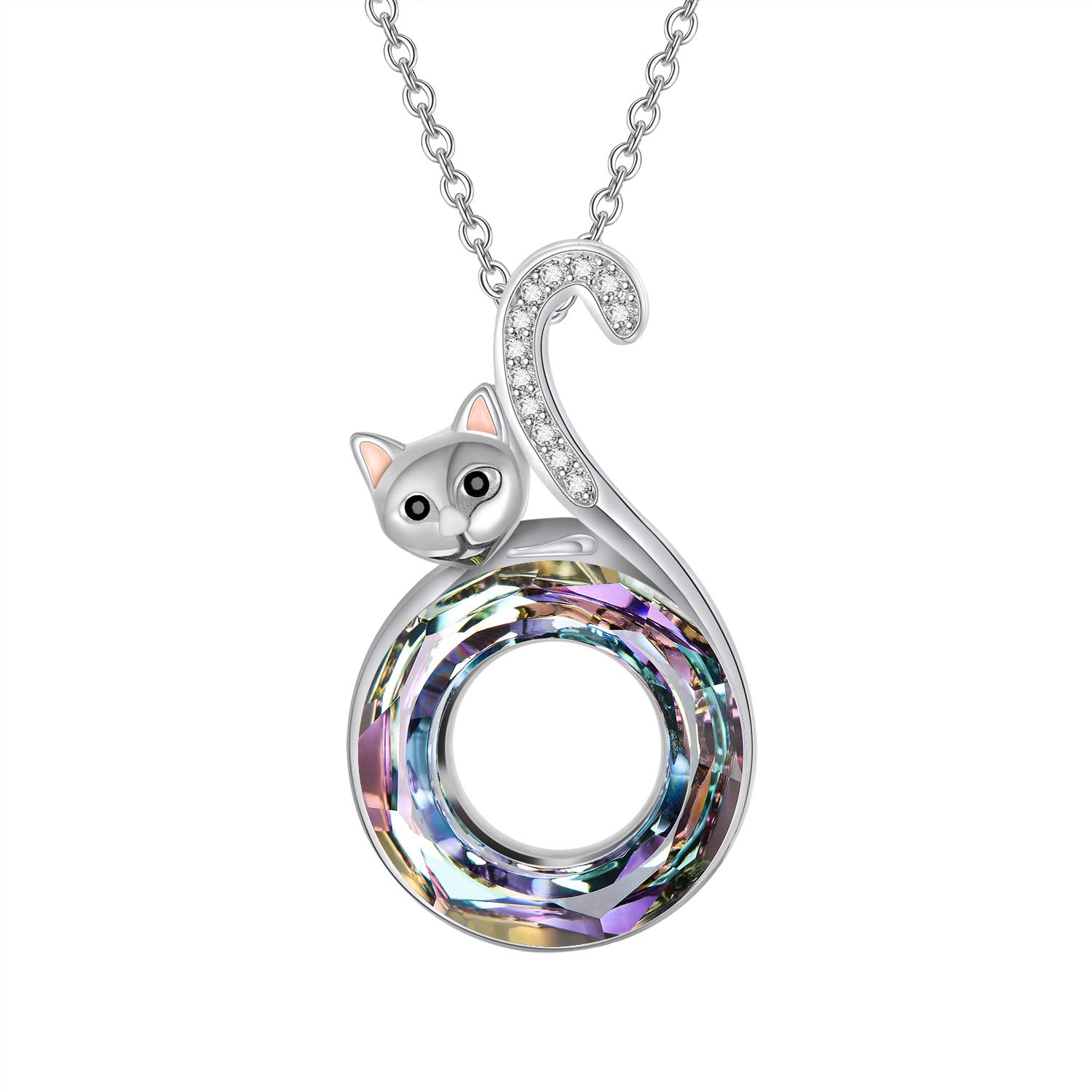 AOBOCO Cat Pendant Necklace, Sterling Silver Cat Jewellery Gift for Women
