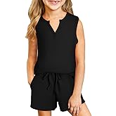 blibean Girls Summer Clothes Set Kids Waffle Pockets Cotton Outfit Size 4-13 Years