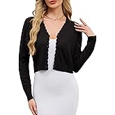 EeYu Womens Cropped Cardigan Long Sleeve Button V Neck Cardigans Sweater Ribbed Hem Scalloped Shrug