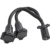 MECMO 7-Pin Trailer Y Splitter Plug for Connecting Slide in Truck Camper and Trailer, Male 7-Way to Dual 7-Way Blade Female C