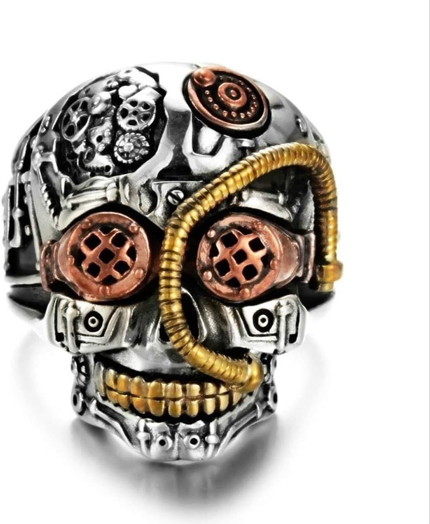XGUMAOI Men Women Steampunk Skull Rings Biker Jewelry Cool Gothic Golden Sugar Skull