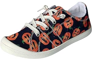 cakiesky Women's Canvas Shoes,Halloween Pumpkin Ghost Print Flat Sports Shoes for Women Breathable Women's Shoes