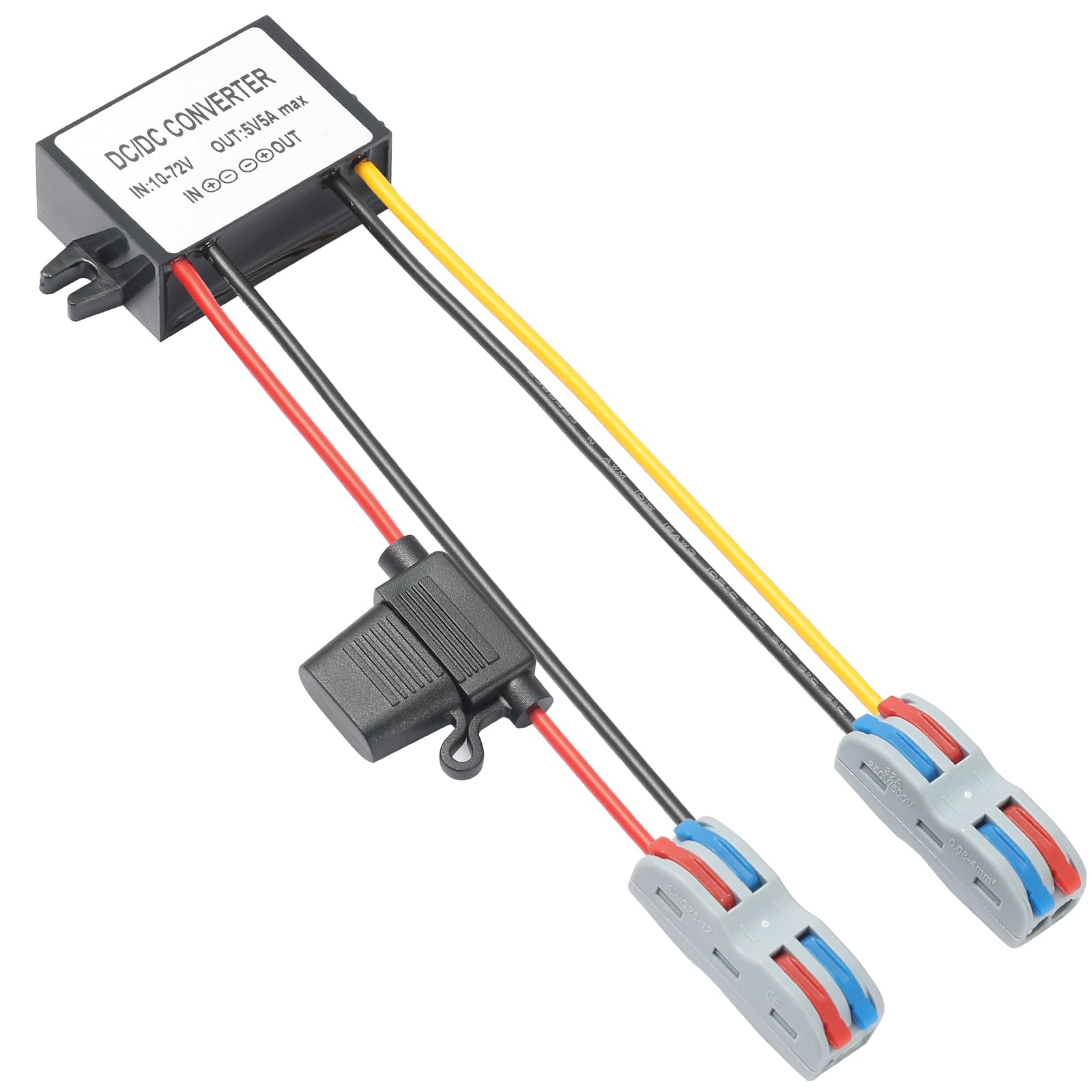 YABOANG 10-72V to 5V 5A 25W Step Down Converter,Waterproof Power Buck Transformer Auto Step-down Module for Golf Cart/Electric scooter/Truck- DC 12V to 5V Buck Transformer