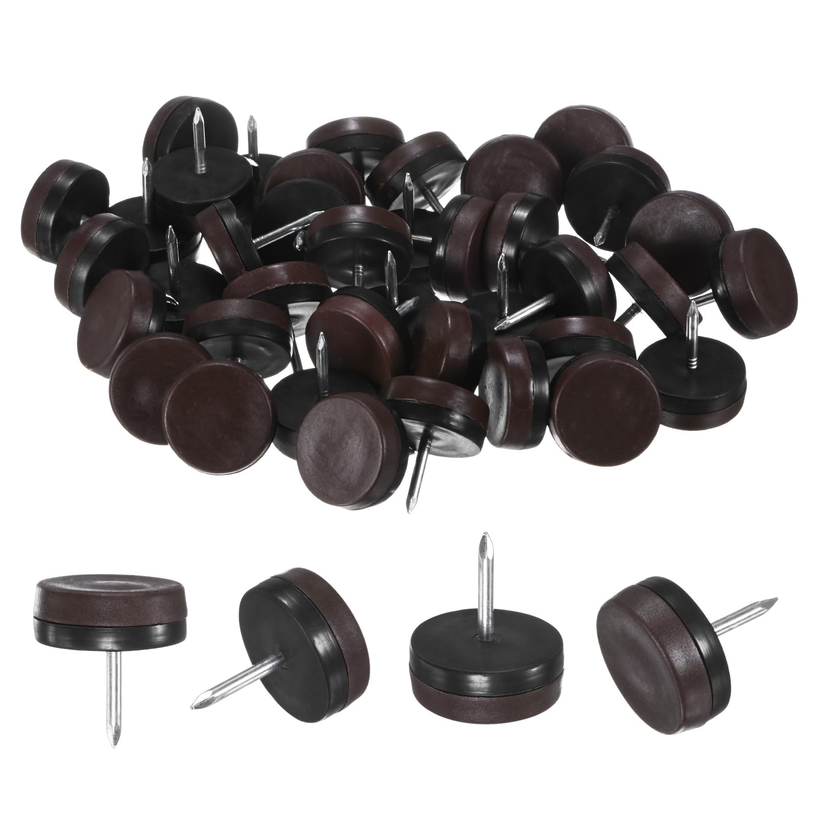 M METERXITY 40-Pack Furniture Sliders, 1" Nail-on Chair Leg Protectors for Hardwood Floors/Table/Chair/Wooden Floors, Furniture Glides [Brown]