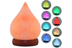 FANHAO Himalayan Salt Lamp with 8 Colors Changing, USB Drop-Shaped Night Light Crystal Salt Lamps for Home Décor Holiday Gifts, LED Bulb + Real Wood Base