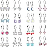 16 Pairs Hypoallergenic Dangle Hoop Earrings for Girls Teens Women,Cute Kids Hoop Earrings Set with Charm Heart Pearl Bow Butterfly Animal Small Huggie Earring Jewelry Gift