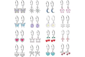 TANGUAN 16 Pairs Hypoallergenic Dangle Hoop Earrings for Girls Teens Women,Cute Kids Hoop Earrings Set with Charm Heart Pearl Bow Butterfly Animal Small Huggie Earring Jewelry Gift