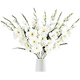 IPOPU White Gladiolus Artificial Flowers 10 PCS 30.3 in Gladiolus Flowers Silk Flowers Long Stem Flowers for Home Wedding Office Decoration(White)