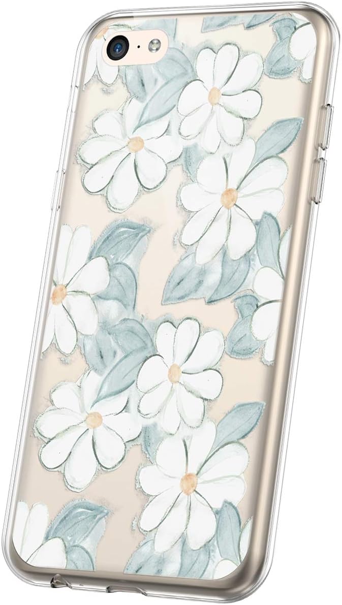 PHEZEN Case for iPhone 5C,iPhone 5C Case Flower Art Design Soft Flexible Crystal Clear Floral Pattern TPU Silicone Rubber Case Ultra Thin Transparent TPU Bumper Case Cover for iPhone 5C,Floral#5