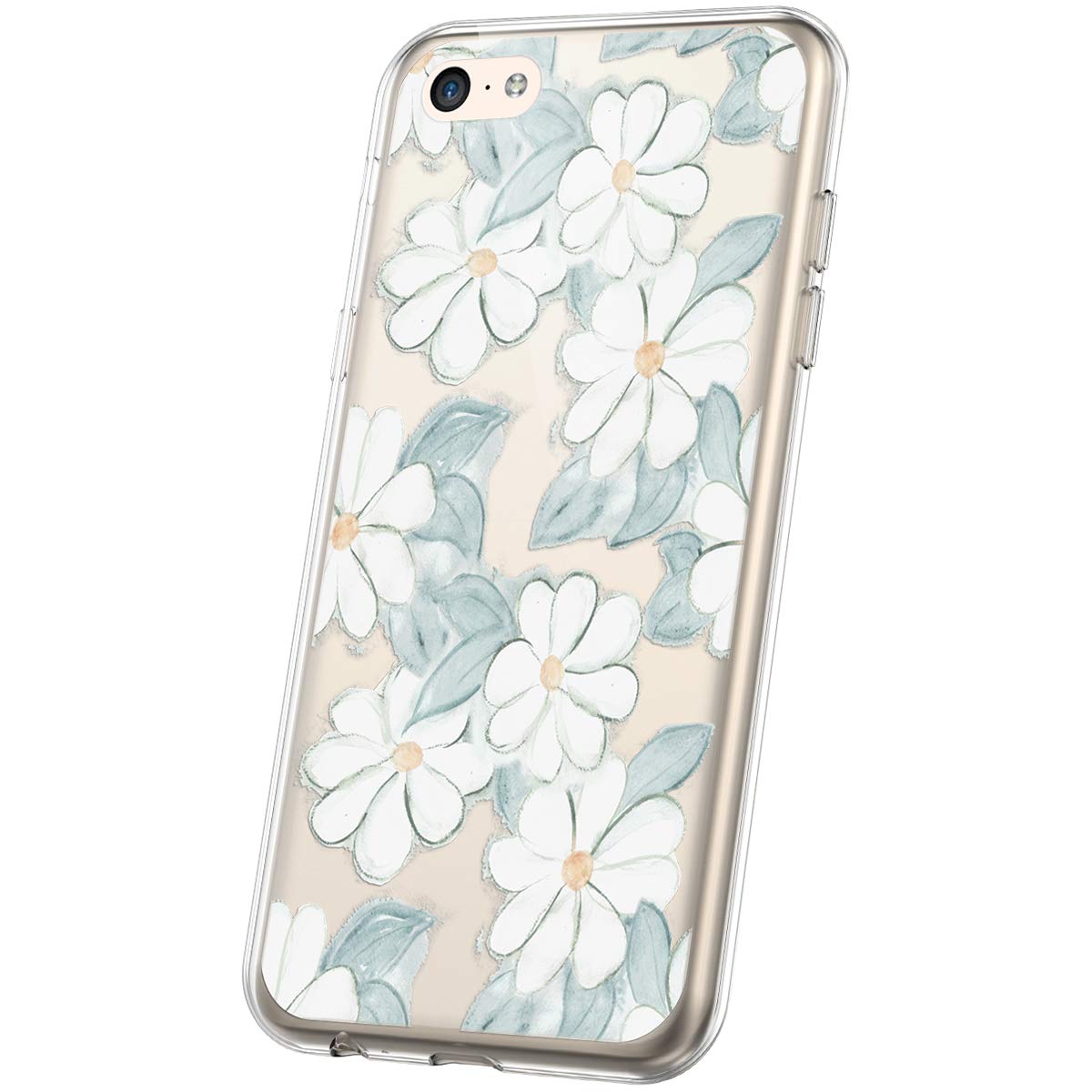 PHEZEN Case for iPhone 5C,iPhone 5C Case Flower Art Design Soft Flexible Crystal Clear Floral Pattern TPU Silicone Rubber Case Ultra Thin Transparent TPU Bumper Case Cover for iPhone 5C,Floral#5