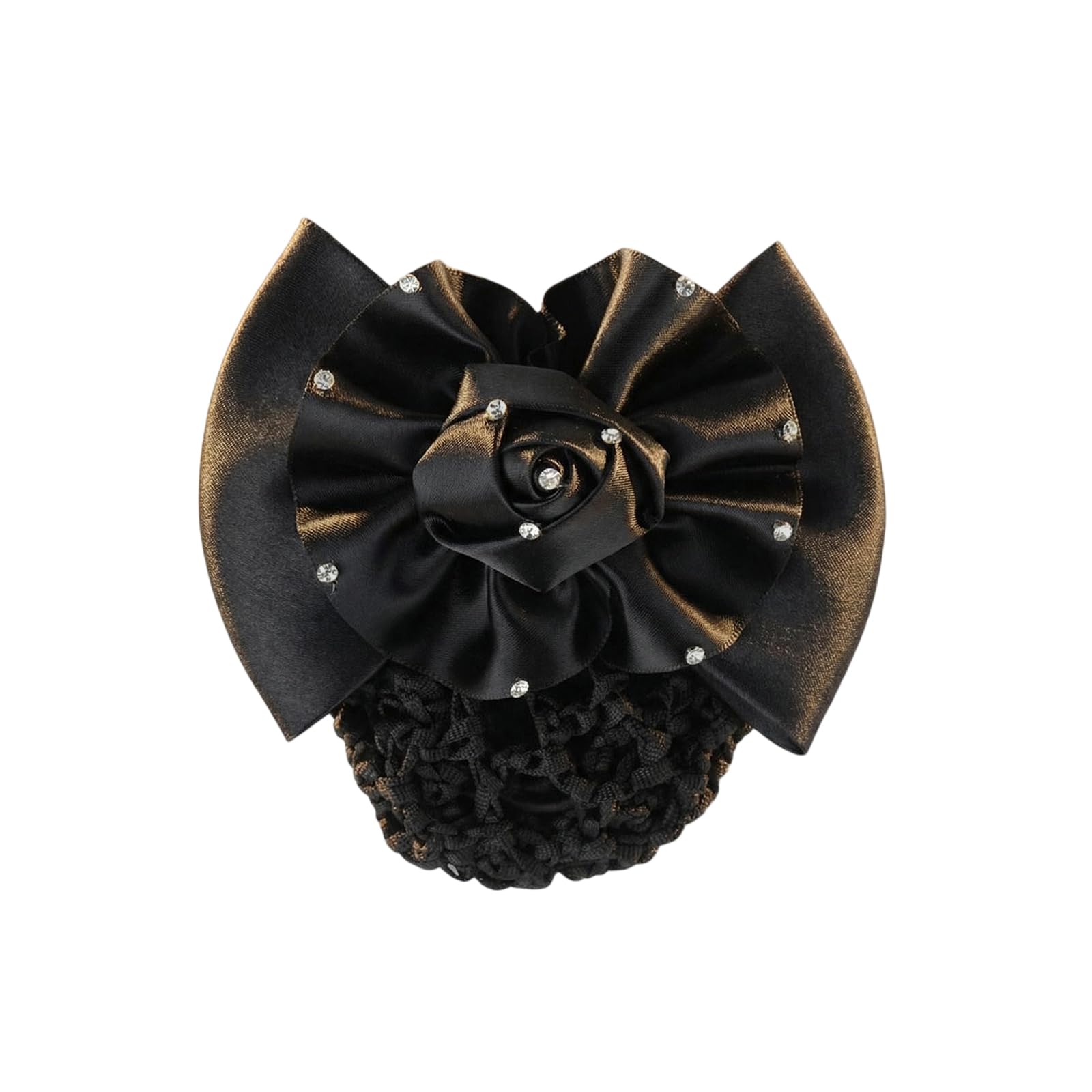 1Pcs Hair Bun Clip Cover Net Snood Hair Barrette Rhinestone Satin Bow Bowknot Snood Net Hair Clip Hairnet Hair Accessories for Hotel Waitress Air Hostess Nurse (Black)