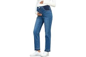 BLENCOT Women's Maternity Jeans Elastic High Waist Pregnancy Work Pants Ripped Leg Ankle Jean Pockets S-2XL