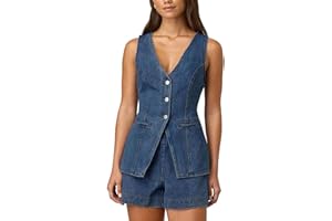 Womens Denim 2 Piece Set Sleeveless V Neck Button Down Vest Tops High Waist Short Pants Suit Sets Summer Outfits