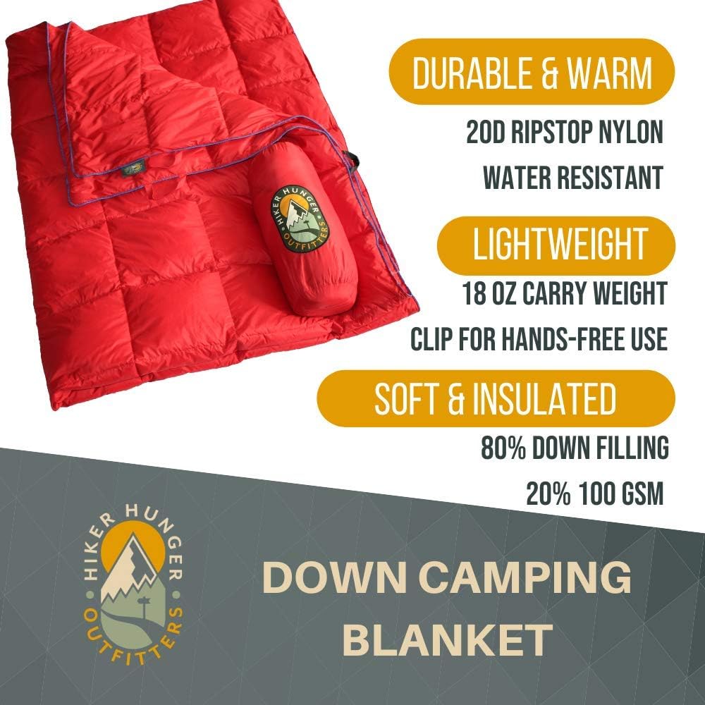 Hiker Hunger Outfitters | Extra Large Double Insulated Outdoor Camping Blanket | Easy to Pack, Waterproof, Durable, Lightweight & Warm | Best for Hiking, Backpacking, Stadium Events, Picnic Use | RED: Kitchen & Dining