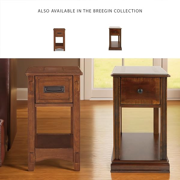 SIGNATURE DESIGN BY ASHLEY BREEGIN NEW TRADITIONAL WOODEN CHAIR SIDE END TABLE WITH 1 DRAWER AND 1 FIXED SHELF, BROWN