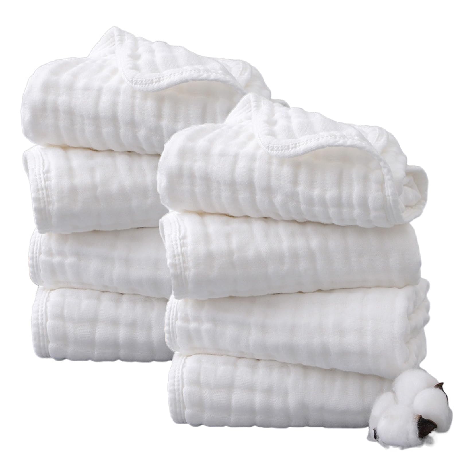 8 Pack Muslin Cloths for Baby, 12x12 Inch, 6 Layers, Squares for Kid Cleaning, Face and Wash Cloth