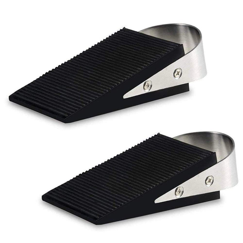 Goysen Door Stopper Rubber Wedge, Heavy Duty Rubber Door Stops with Stainless Steel Handle Non-Slip Door Wedge for Home Office (2 Pack)
