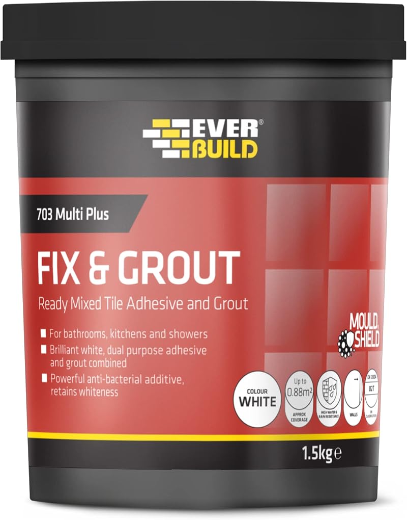 Everbuild 703 Fix Grout Adhesive 1.5kg Brilliant White Wall Tile Ready Mix