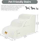 Nepfaivy 3-Step Dog Steps for Bed Non-Slip Foam Cover Beige 60x40x40cm view 2