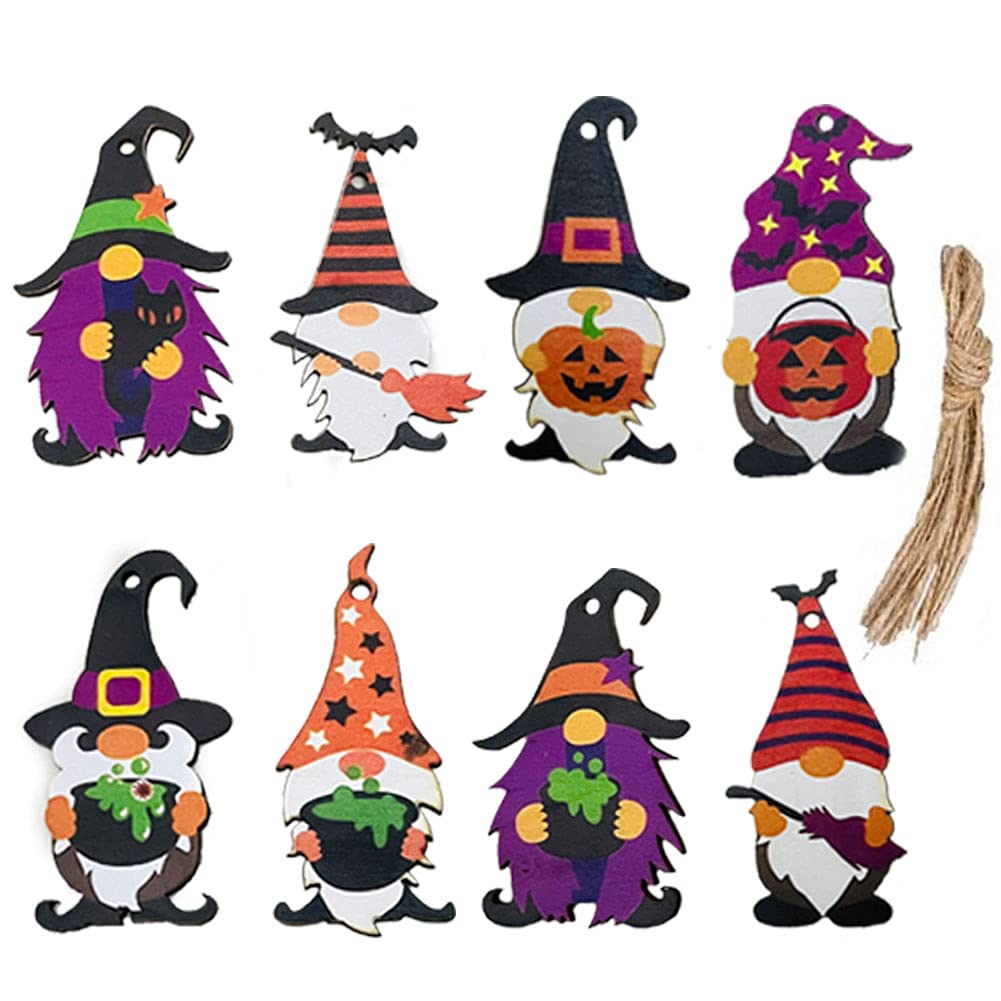 Morofme 24pcs Hanging Gnomes Wooden Ornament, Wooden Hanging Tag with Rope, Eva Themed Hanging Decoration for Halloween Holiday Home Decor Party Supplies