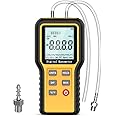 Professional HVAC Manometer -12 Selectable Dual-Port Air Pressure Tester with Large LCD Display Backlight & Indoor Temperature Measurement for Natural Gas Pipelines Ventilation Detection