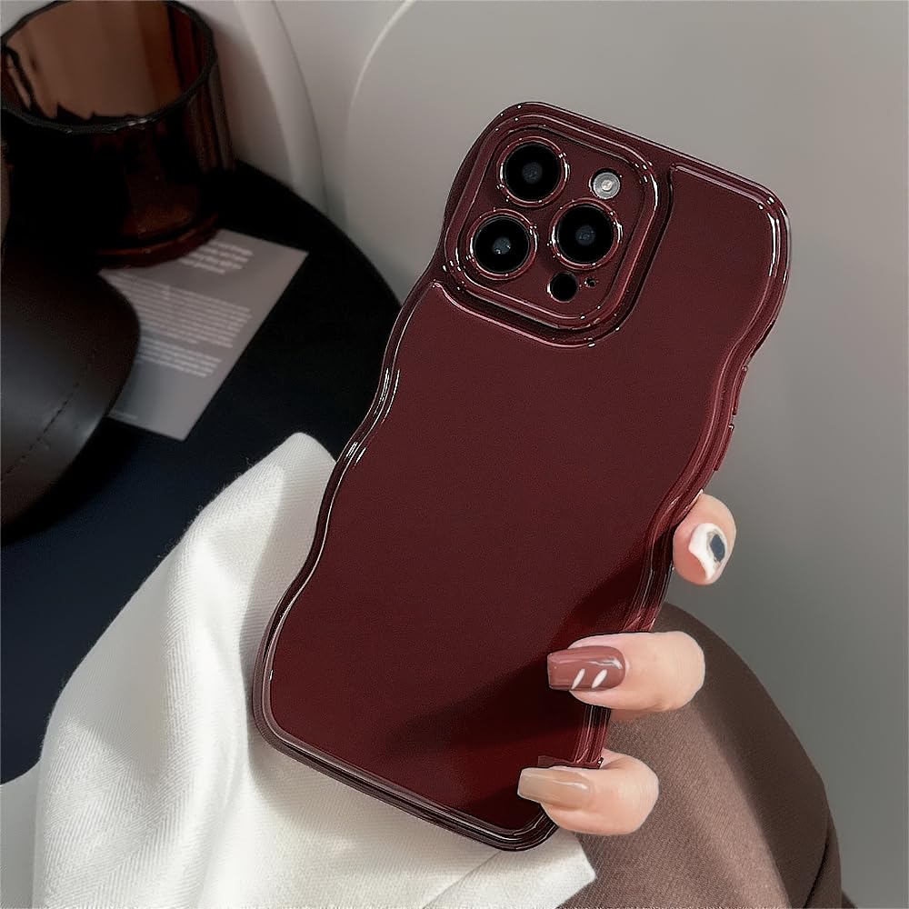 FABSPARK Phone Case for iPhone 13 Case,Simple Wave Design Wavy Frame Soft Silicone Aesthetic for iPhone 13,Wine Red - Image 2