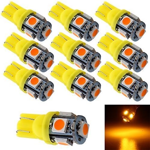 EverBright 10-Pack Extremely Bright Amber Yellow Replacement for 194 T10 168 2825 W5W 175 158 Bulb 5050 5SMD LED Light 12V Car Interior Light Map Dome Lamp Courtesy License Plate Parking Lights