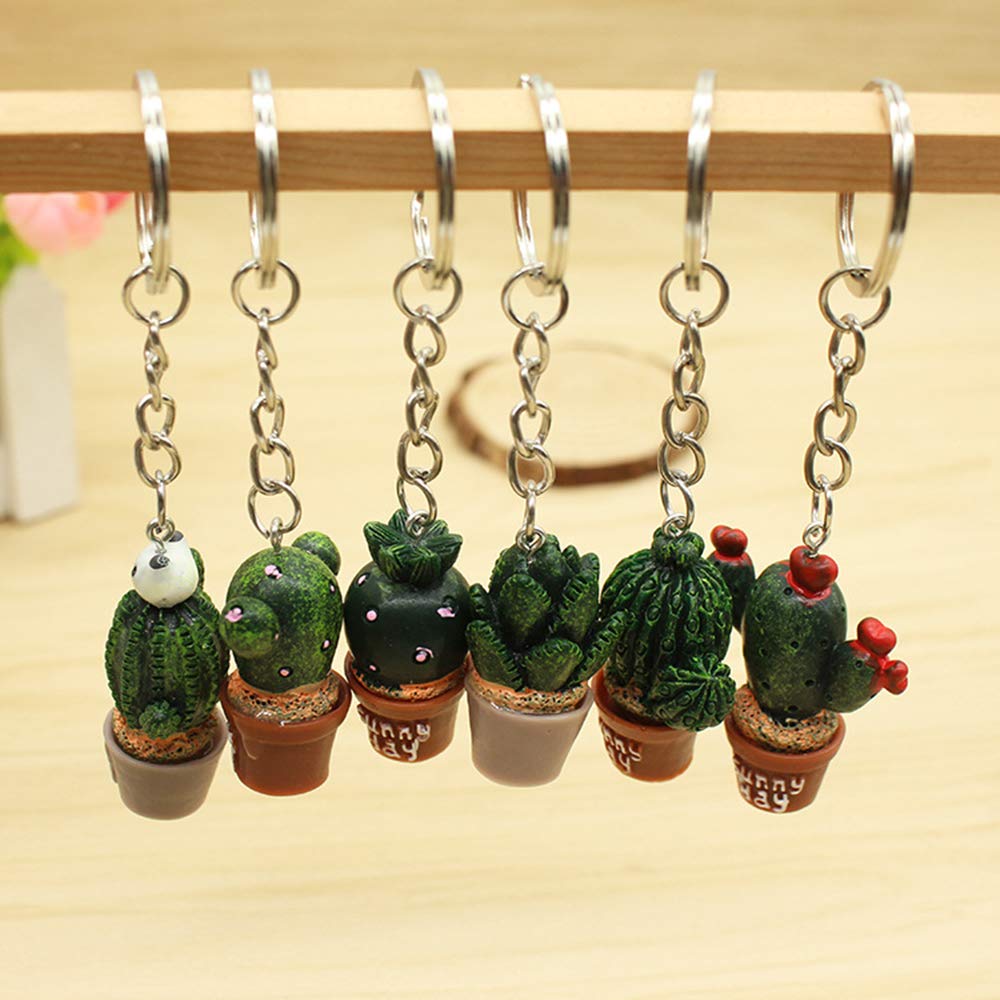 Rings Key Keychains Shape Succulents Cactus Plant Potted