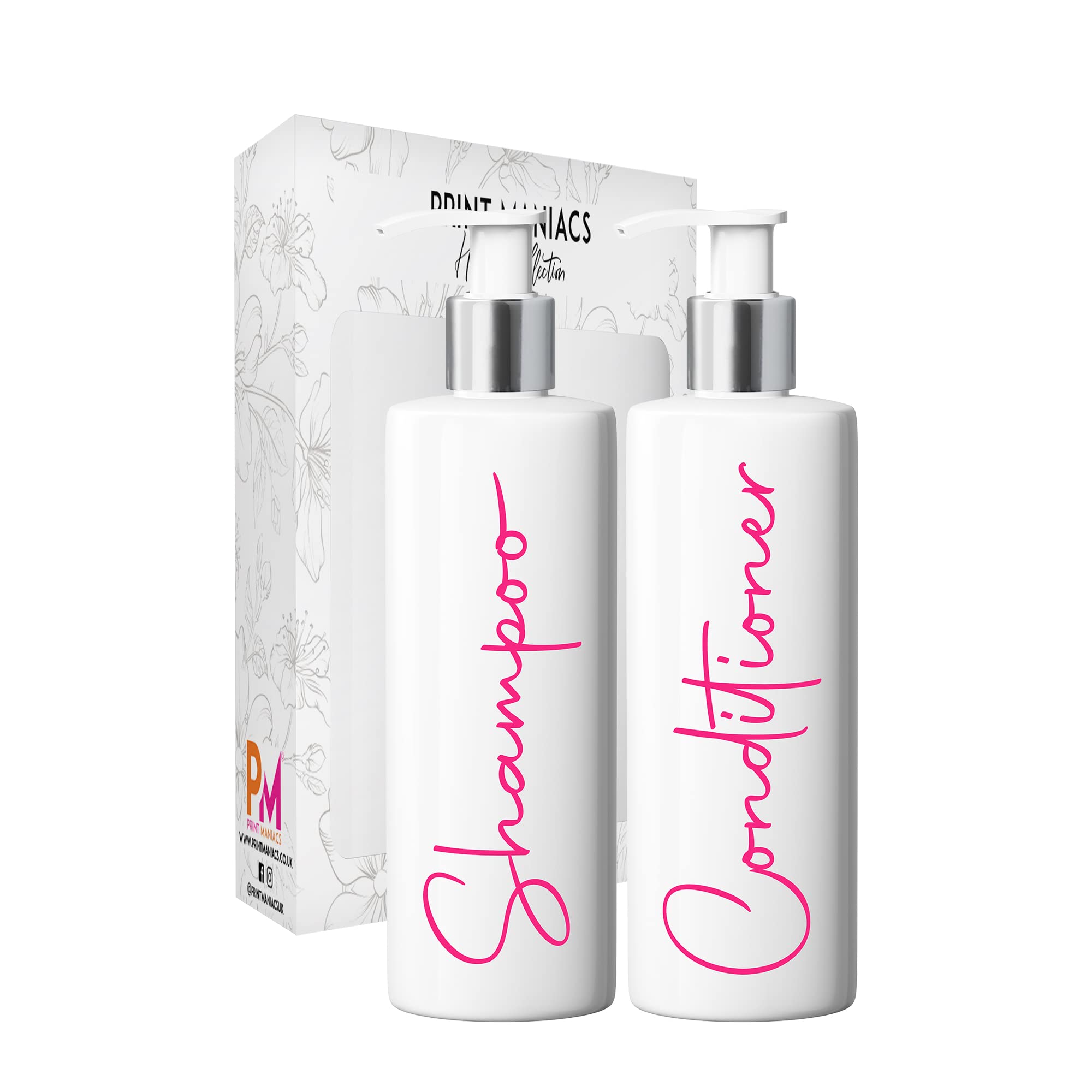 Generic Mrs Hinch Inspired White Personalised Dispenser Pump Bottles Shampoo Conditioner 2 Set F2 (Pink)