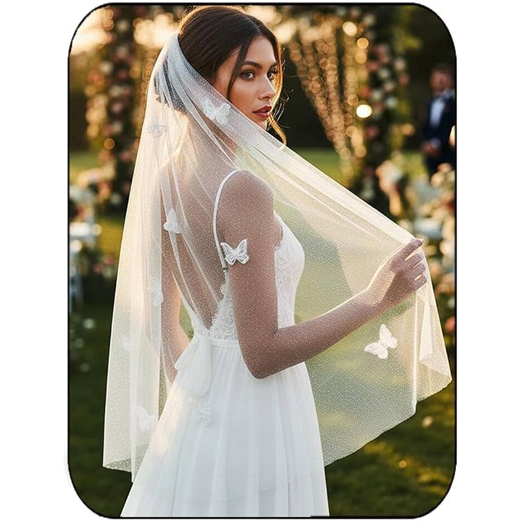 Yuthsona Romantic 3D Butterfly Pearl Lace Wedding Veil White  display picture 3