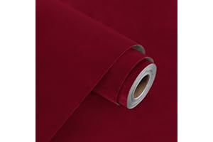 WESTICK Burgundy Velvet Fabric Wallpaper Self Adhesive Flock Felt Drawer Liner Vintage Red Velvet Wrapping Paper Red Contact Paper Peel and Stick Felt Sticker for Jewelry Box Cabinets Showcase 12"x80"
