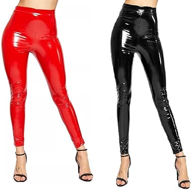 black vinyl high waisted trousers