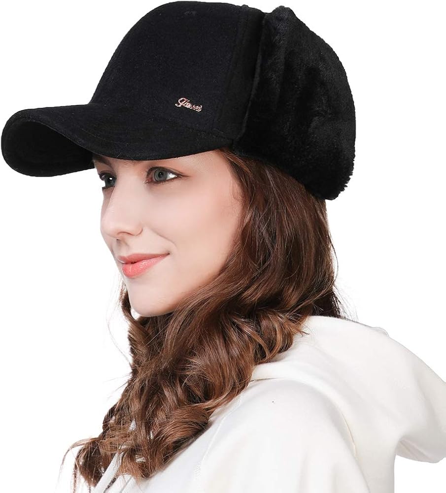 Fur Earflap Corduroy Baseball Cap Women Girl Kid Elmer Fudd Trapper Hats Winter 53-60CM: Clothing