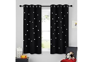 NICETOWN Blackout Kids Curtains for Boys Bedroom Star Curtains for Nursery Room Twinkle Thermal Insualted Drapes for Baby Room, Grommet Window Drape, 1 PC, 34 x 54 inches Long, 1 PC, Black