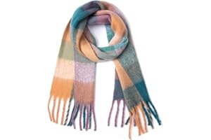 Yatemiole Women's Cashmere Big Coloured Checked Scarf Winter Warm Wrap Scarf