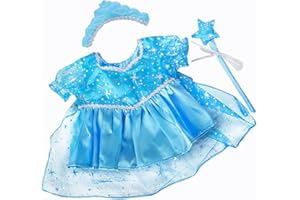 STUFFEMS TOY SHOP Blue Snow Princess Gown Teddy Bear Clothes Fits Most 14"-18" Build-a-Bear and Make Your Own Stuffed Animals