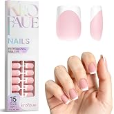 Krofaue French Tip Nails - Short Square Press On Nails | 150pcs 15 Sizes Matte Full Cover fake Reusable Acrylic Pink Flexible Gel for Women Gift Art DIY
