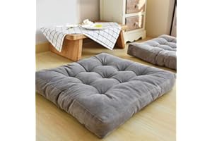 HIGOGOGO Floor Pillow, Square Tufted Seat Cushion Thicken Corduroy Meditation Pillow Floor Cushion for Yoga Living Room Balcony Office, Grey, 22x22 Inch