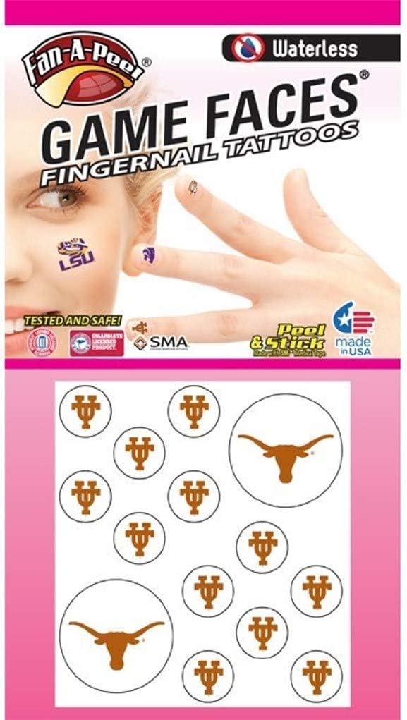 University of Texas (UT Austin) Longhorns – Waterless Peel & Stick Temporary Fingernail Tattoos – 12 Fingernail Tattoos & 2 Spirit Tattoos