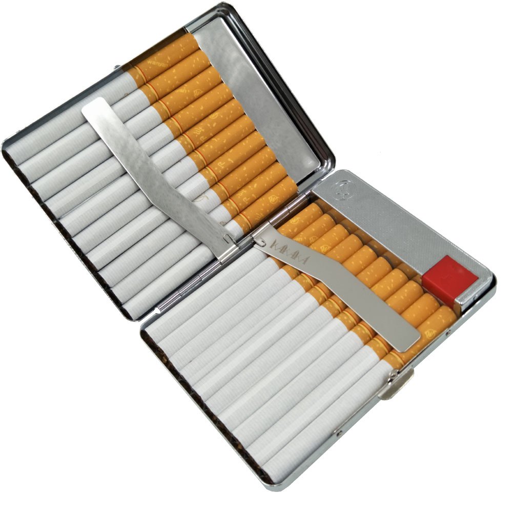 2 Portasigarette In Pelle E Metallo Nero - Per 14 Sigarette Normali O 20 Slim - Compatto Ed Elegante - Foto 2