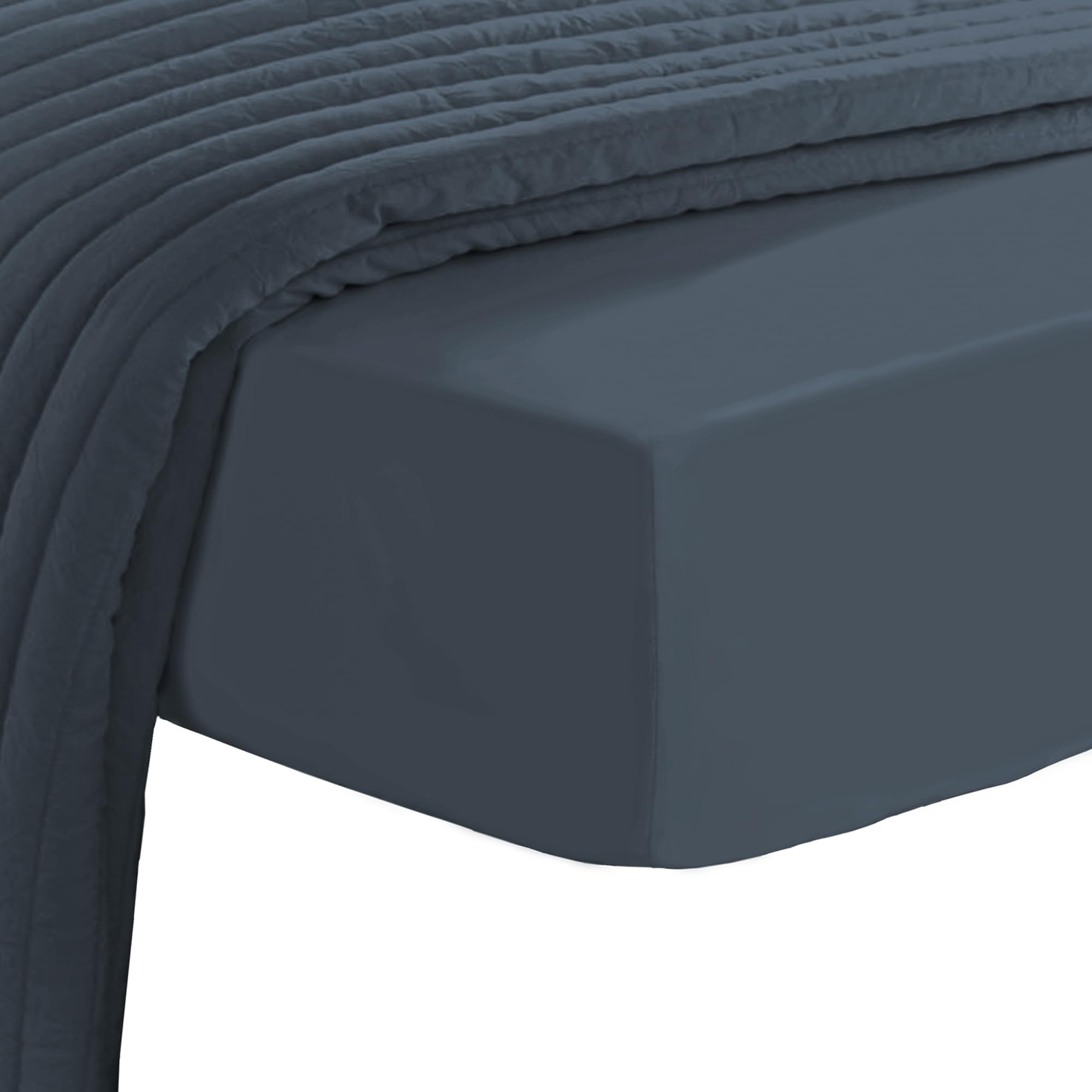 Pizuna Luxury Cotton European Single Fitted Sheet Dark Blue, 800 Thread Count 100% Long Staple Cotton Fitted Sheet Single Bed 100 X 200cm, Sateen Weave Crisp Fitted Sheets Deep Fit 40 cm 1 PC