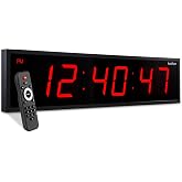 Ivation Oversized Digital Wall Clock with Large LED Display &amp; Timer, 36" | Multi-function with Timer, Stopwatch, Alarms, Temp &amp; Date, Aluminum frame, 6 Brightness levels, Time memory, Remote | Red