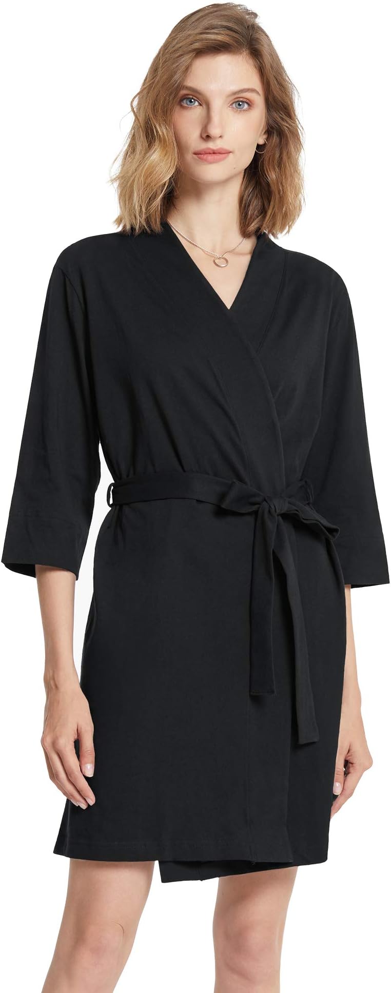 Womens Dressing Gown, Cotton Kimono Robe- Knit Ladies Bathrobe Nightwear Short S-XXXL