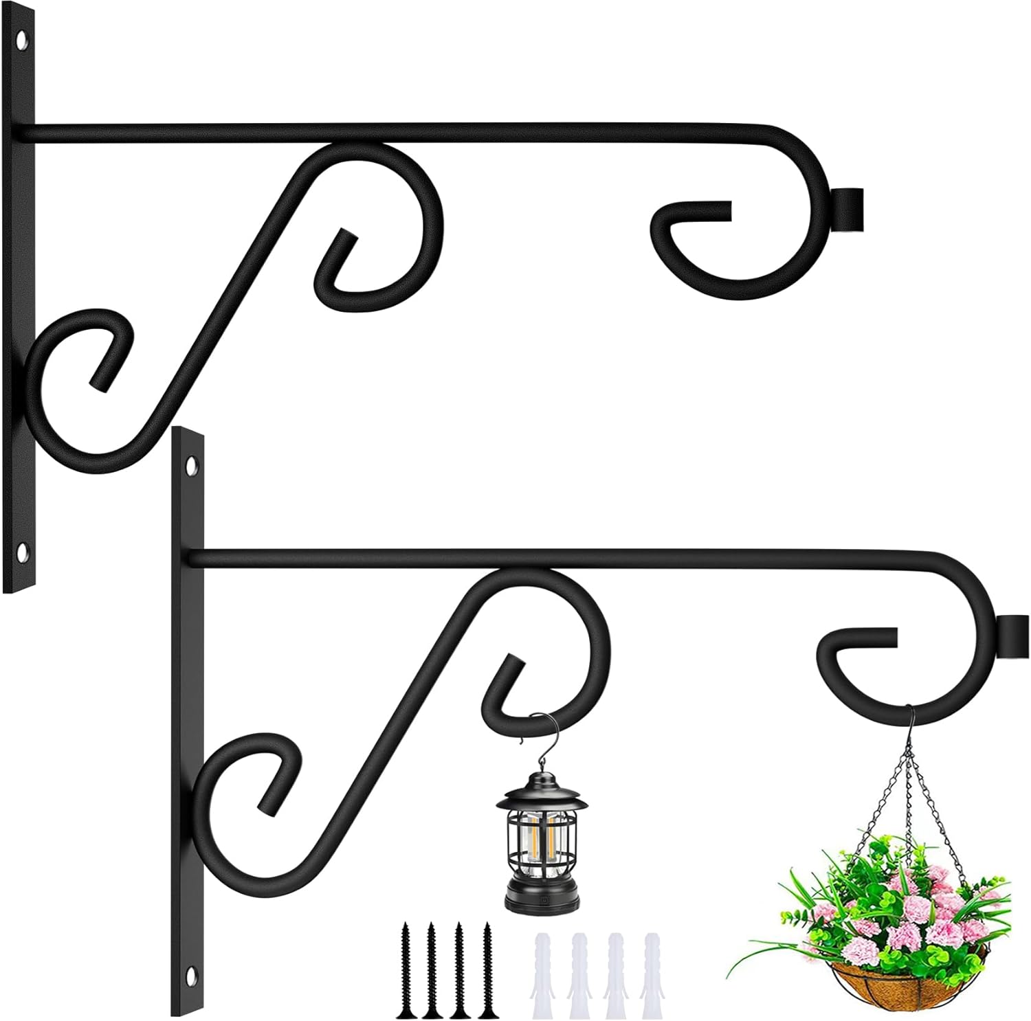 Outdoor Hanging Brackets - KEHOUXRE Plant Hanger Hook,2 Pcs Plant Bracket,6in Metal Wall Plant Hook for Outdoor or Indoor Planters,Bird Feeders,Decorative Plant Wall Hanger