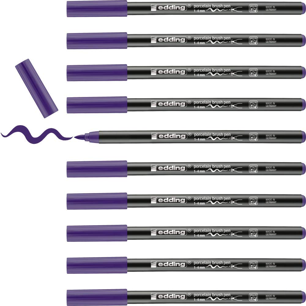edding 4200 porcelain brush pen - violet - 10 pens - brush tip 1-4 mm - felt-tip pen for painting and decorating ceramics, porcelain - dishwasher-safe, lightfast ink, quick-drying