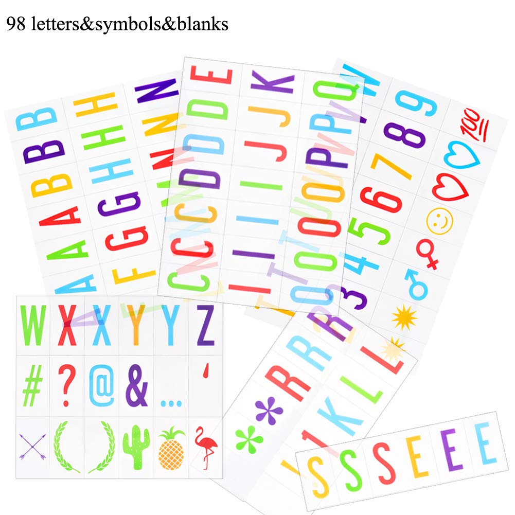 Wuddi Removable Colorful Cute Light Box Cards 98 Numbers, Symbols, Punctuation Tiles with 2 Blank Tiles for A4 Size LED Marquee Cinema Letter Sign Alphabet Box