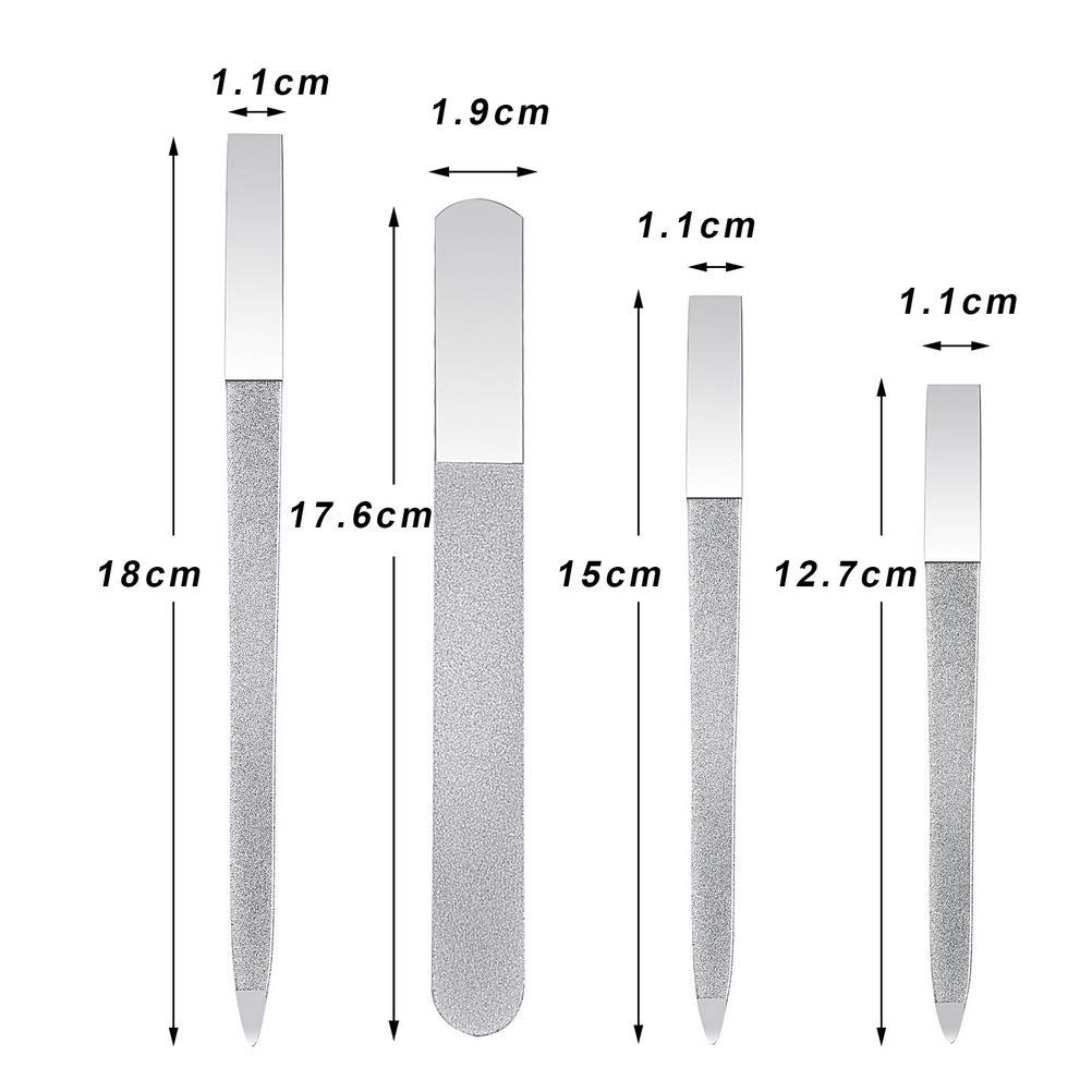4 Pcs Metal Nail File Diamond Nail Files Stainless Steel Nail File Kit Double Side Fingernail Toenail Files for Salon Home Travel Use(5.9Inch)