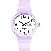 Waterproof Watches for Women White Ladies Female Easy to Read with Second Calendar Day Date Hand Analog Quartz Wrist Watch Luminous Colorful Simple Minimalist Design