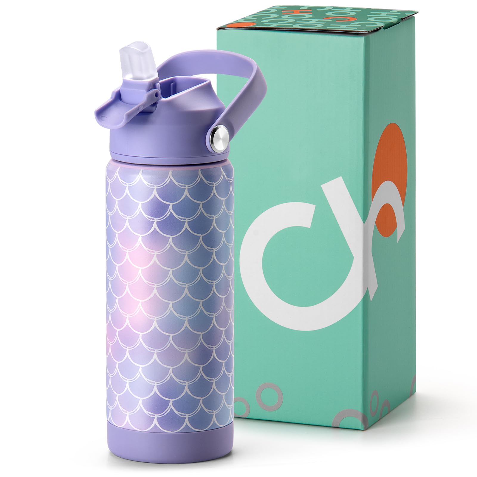 Choco Mocha Girls Water Bottle Kids Stainless Steel Water Bottle Metal Water Bottle with Straw Leak Proof Insulated Bottle for School BPA Free Double Wall 14/18 Oz,Purple-Mermaid